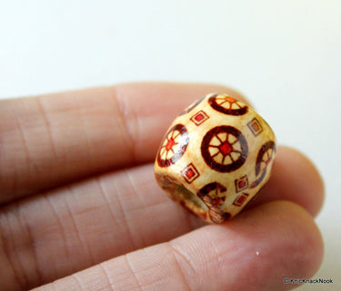 10 x Wood Drum Beads/ Spacers Painted Brown Wheel Design 17mm x 16mm